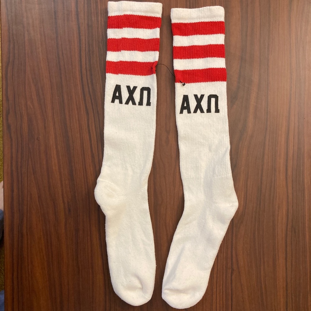AXO alpha chi omega red stripe white tube socks